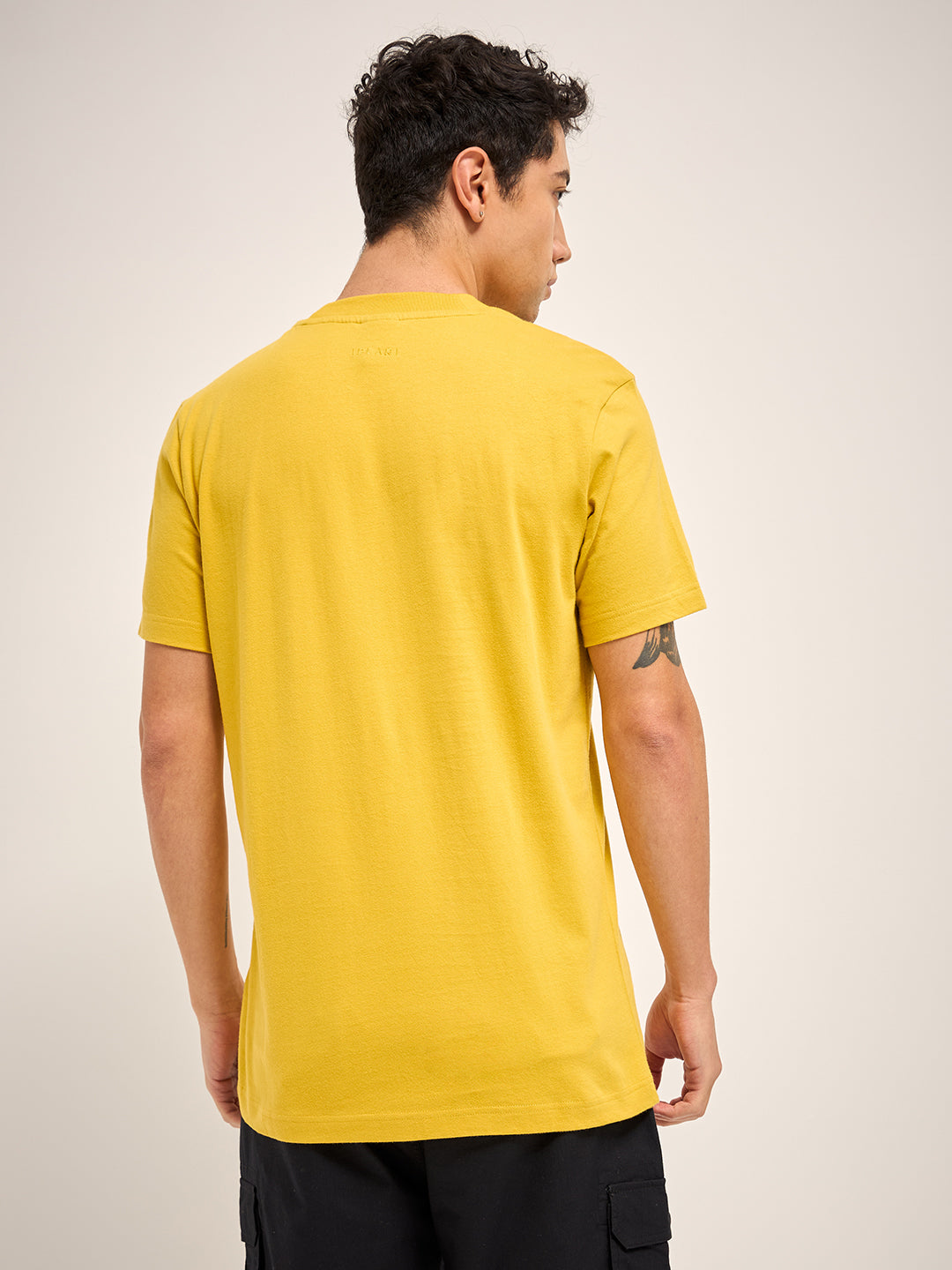 Men Yellow Solid Crew Neck Regular Fit T-Shirt