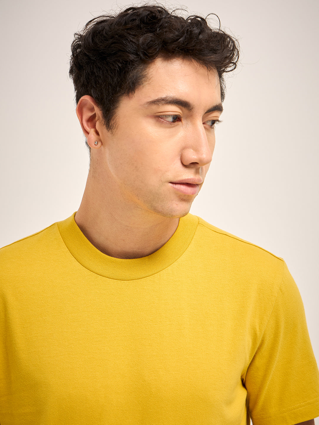 Men Yellow Solid Crew Neck Regular Fit T-Shirt