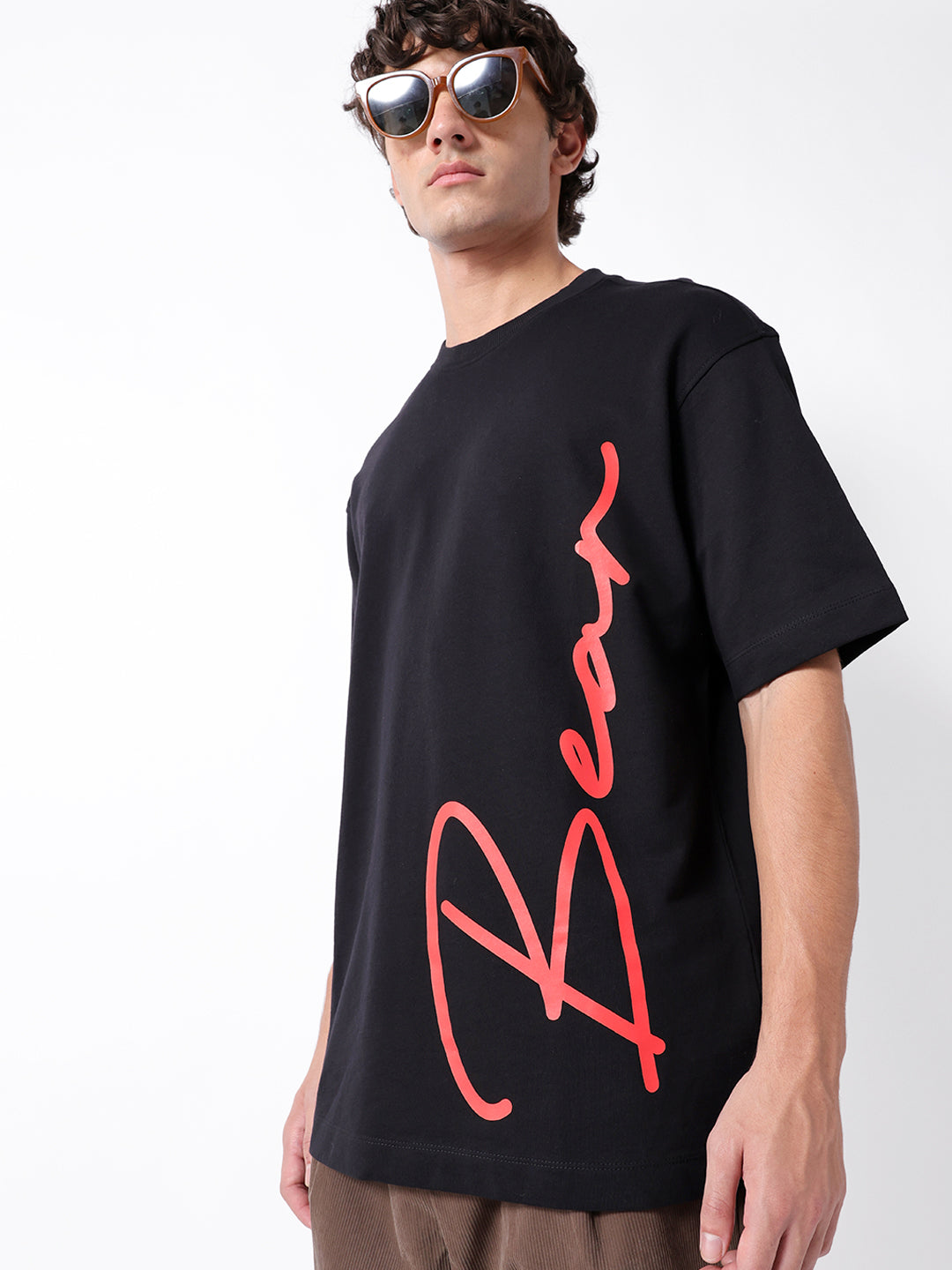 Men Black Cotton Printed Polo T-Shirt