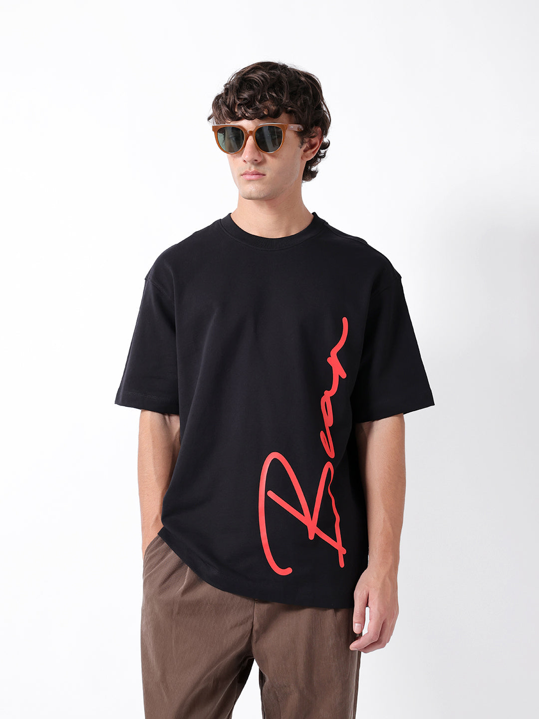 Men Black Cotton Printed Polo T-Shirt