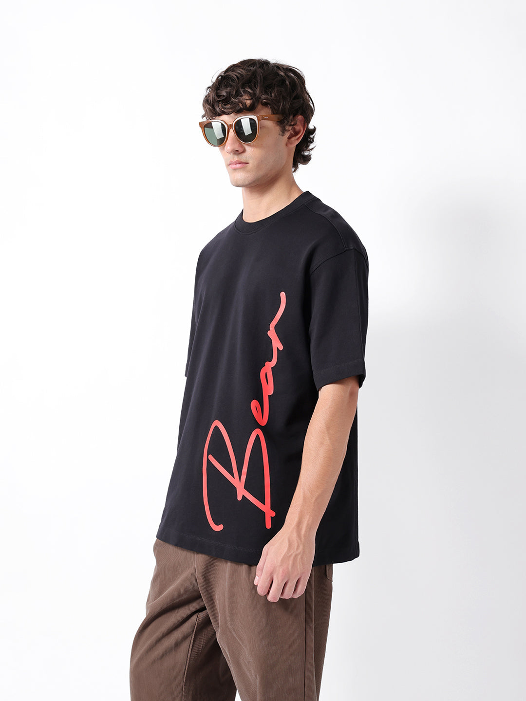 Men Black Cotton Printed Polo T-Shirt