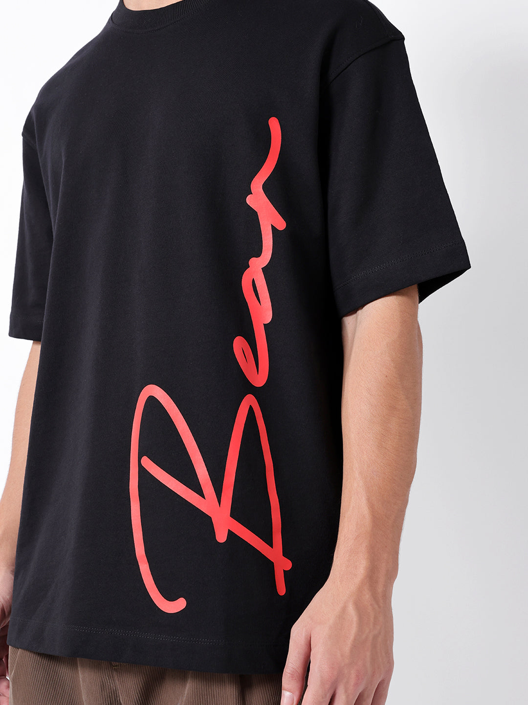 Men Black Cotton Printed Polo T-Shirt