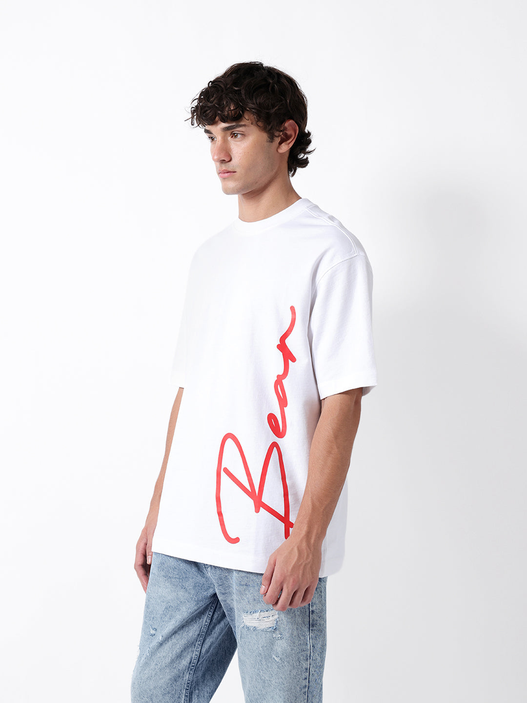 Men White Cotton Printed Polo T-Shirt