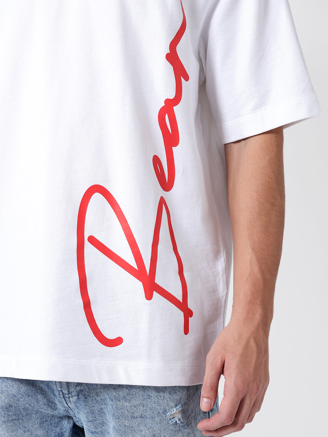 Men White Cotton Printed Polo T-Shirt