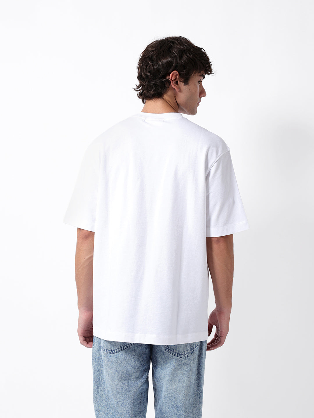 Men White Cotton Printed Polo T-Shirt