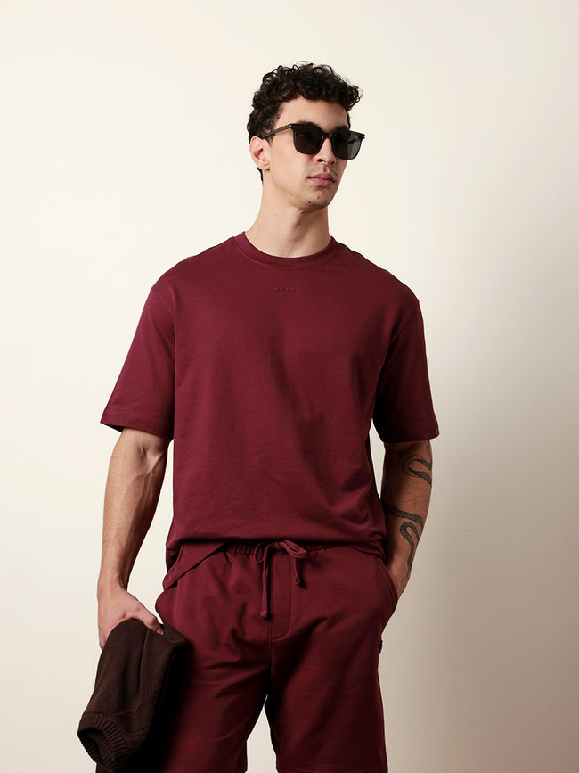 Men Maroon Half Sleeve Oversize T-Shirt