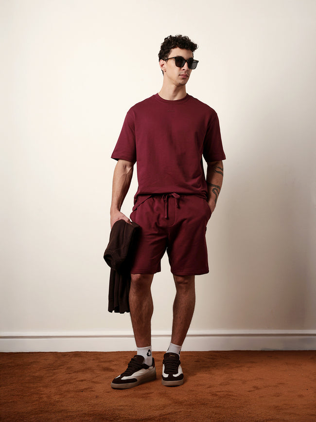 Men Maroon Half Sleeve Oversize T-Shirt