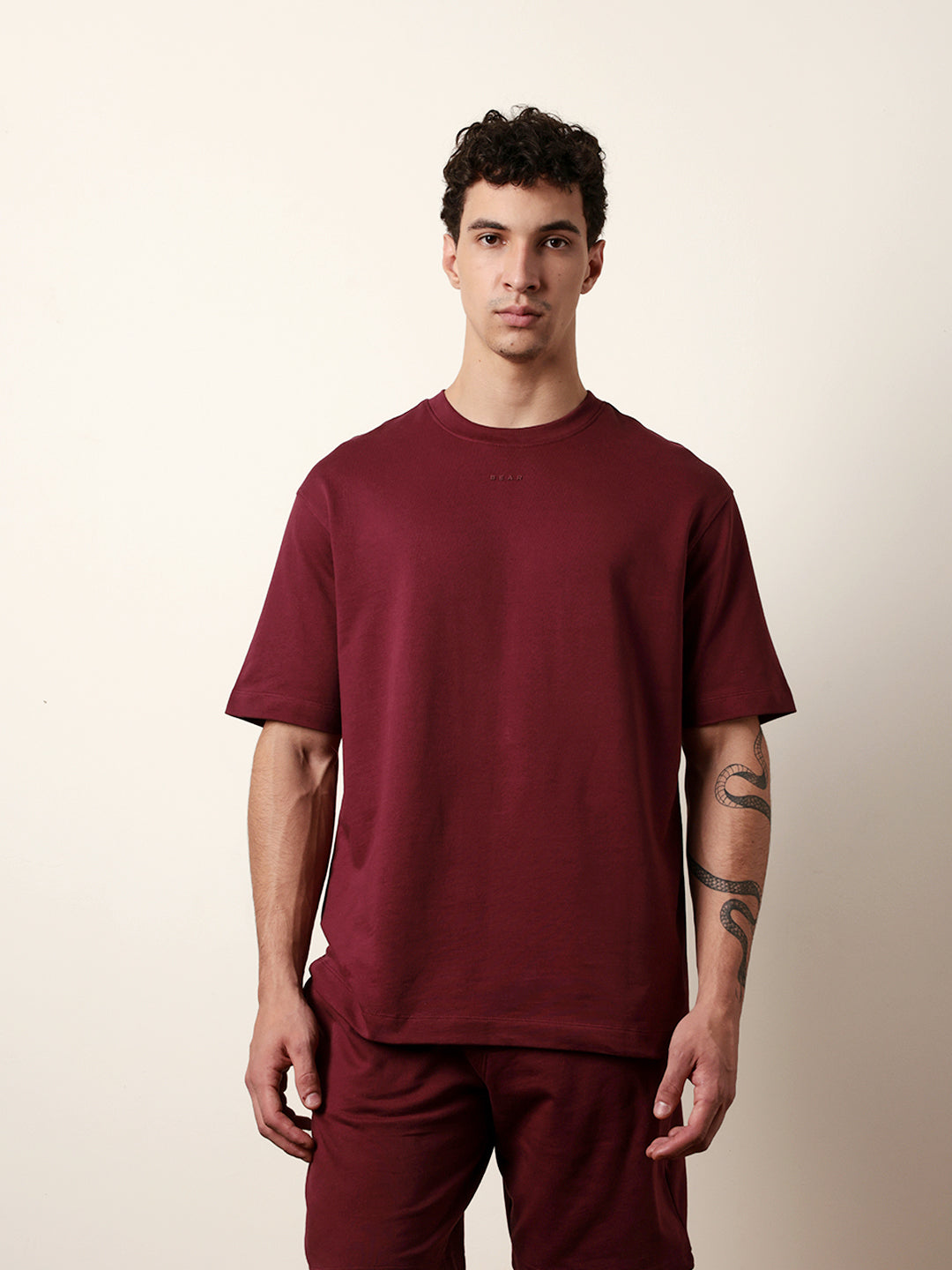 Men Maroon Half Sleeve Oversize T-Shirt