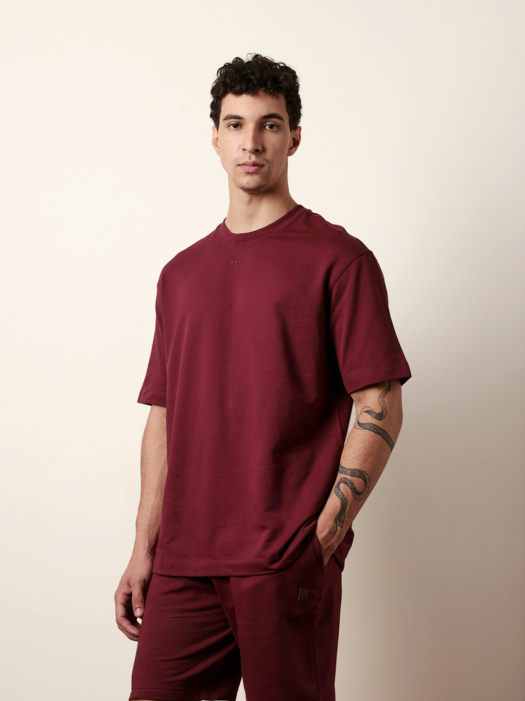Men Maroon Half Sleeve Oversize T-Shirt