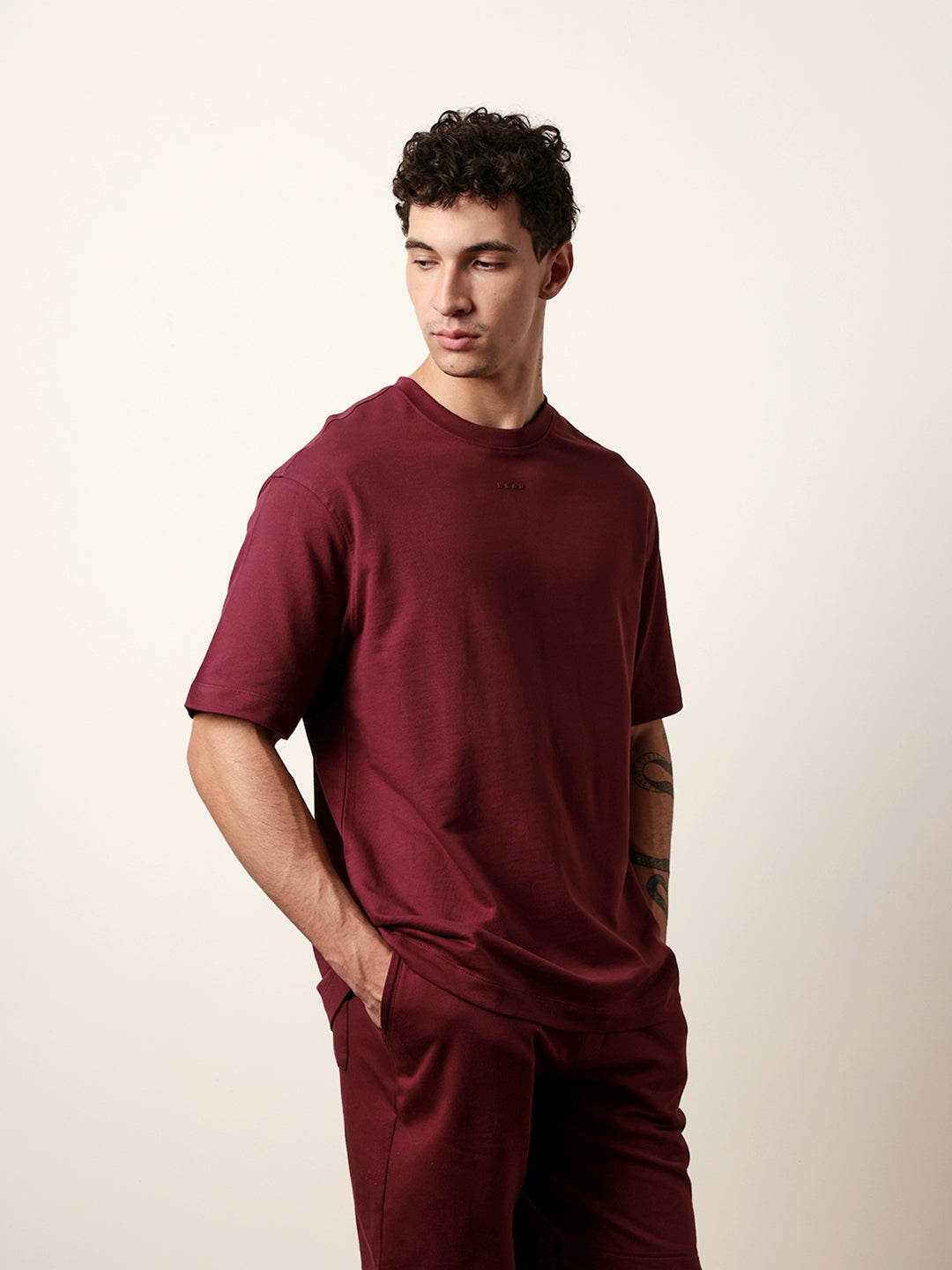 Men Maroon Half Sleeve Oversize T-Shirt