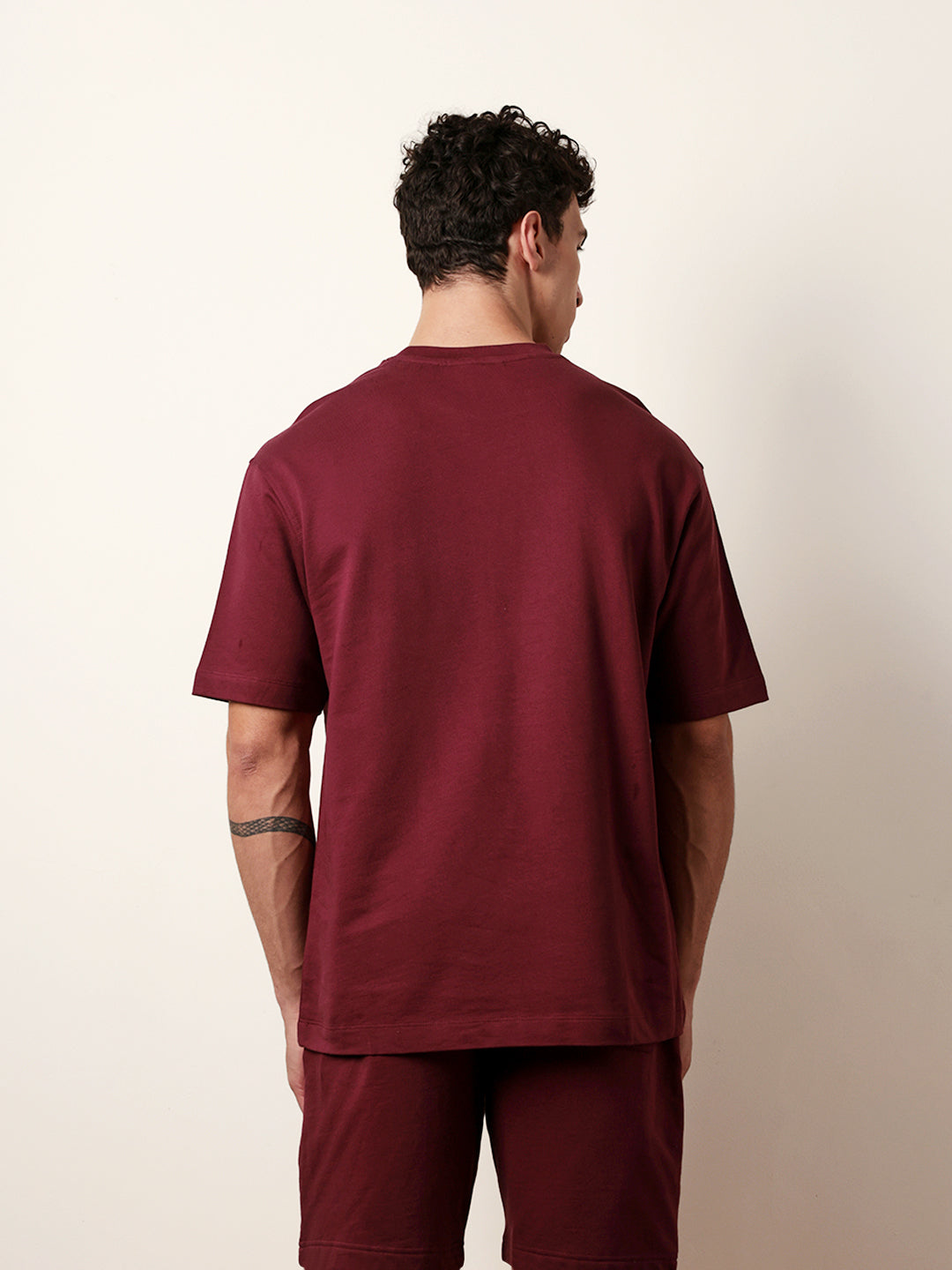 Men Maroon Half Sleeve Oversize T-Shirt