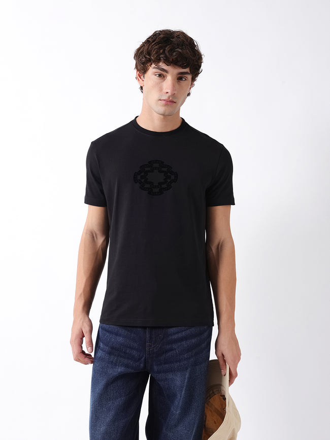 Men Black Graphic Cotton T-Shirt