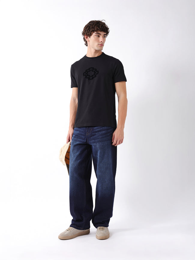 Men Black Graphic Cotton T-Shirt