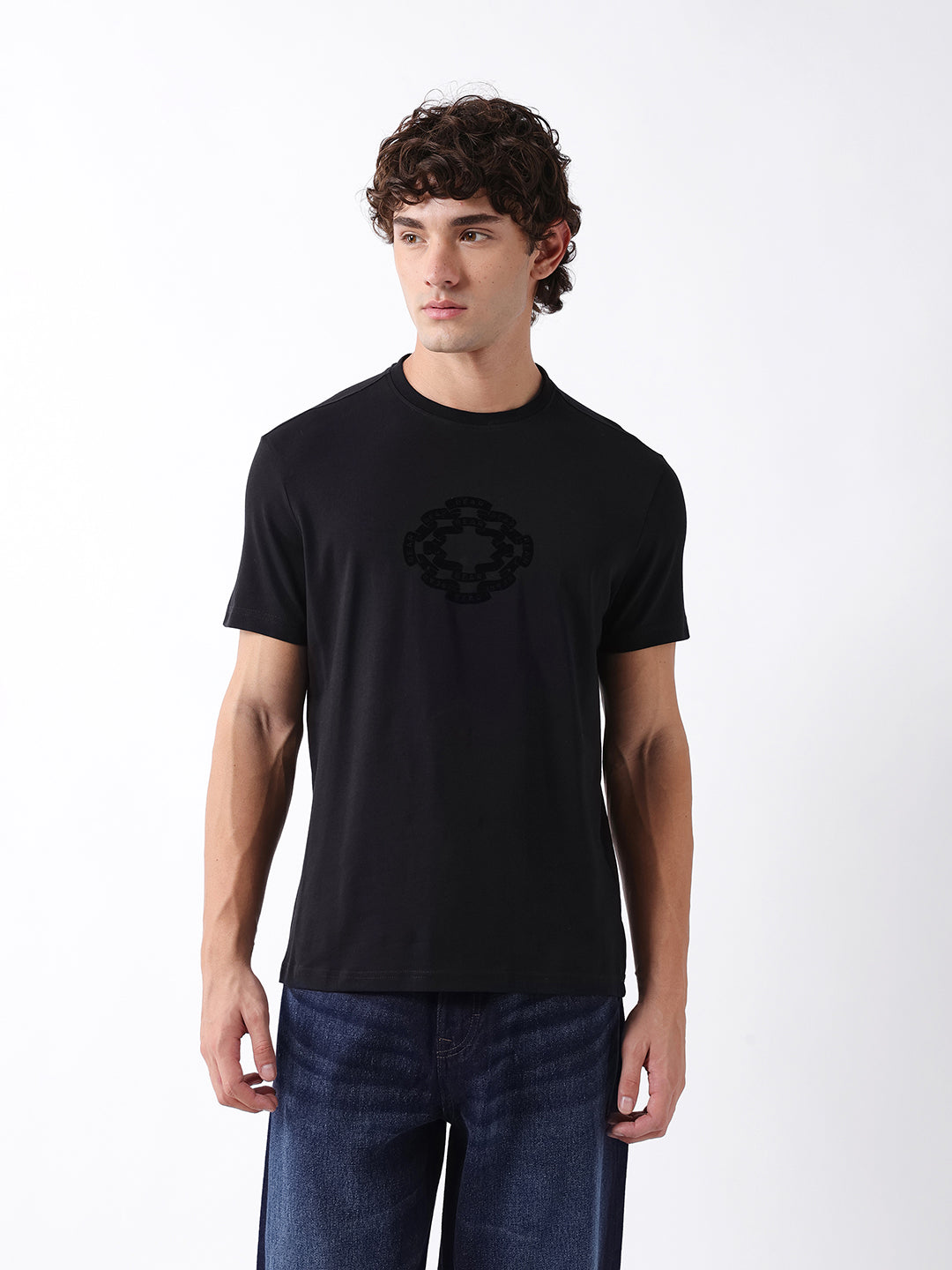 Men Black Graphic Cotton T-Shirt