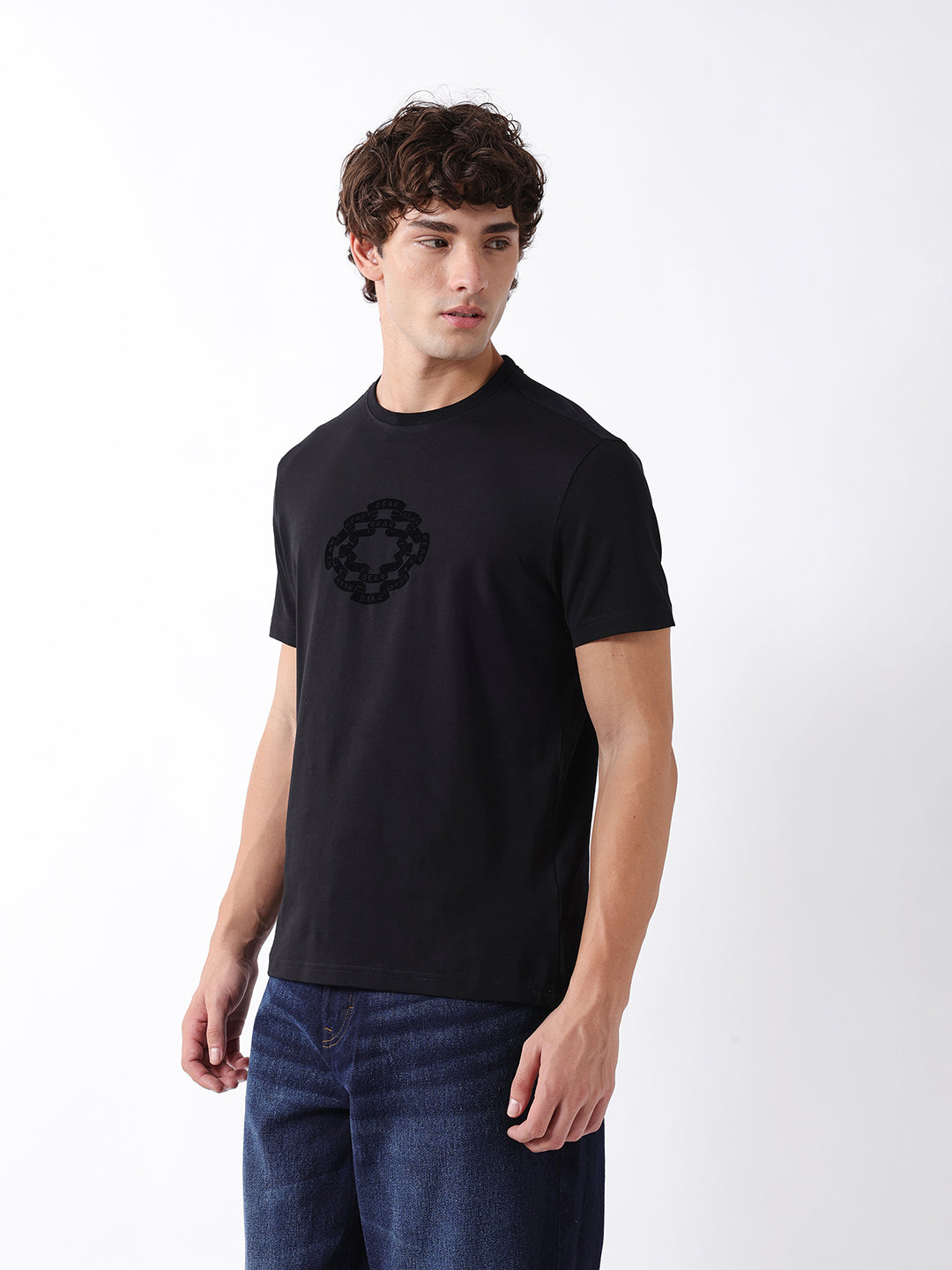 Men Black Graphic Cotton T-Shirt