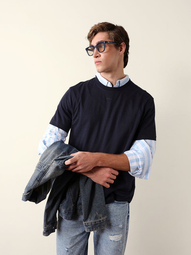 Men Pure Cotton Solid Round Neck Tshirt