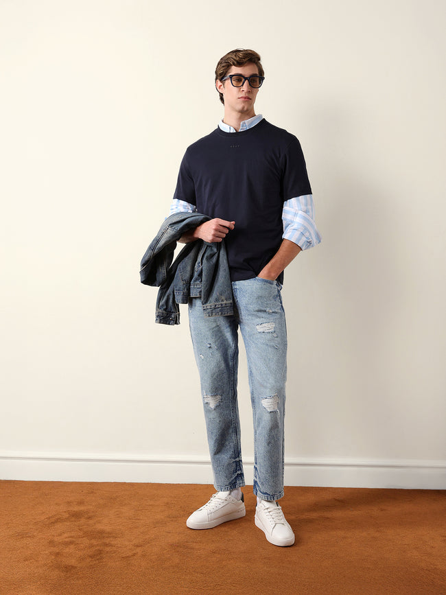 Men Pure Cotton Solid Round Neck Tshirt