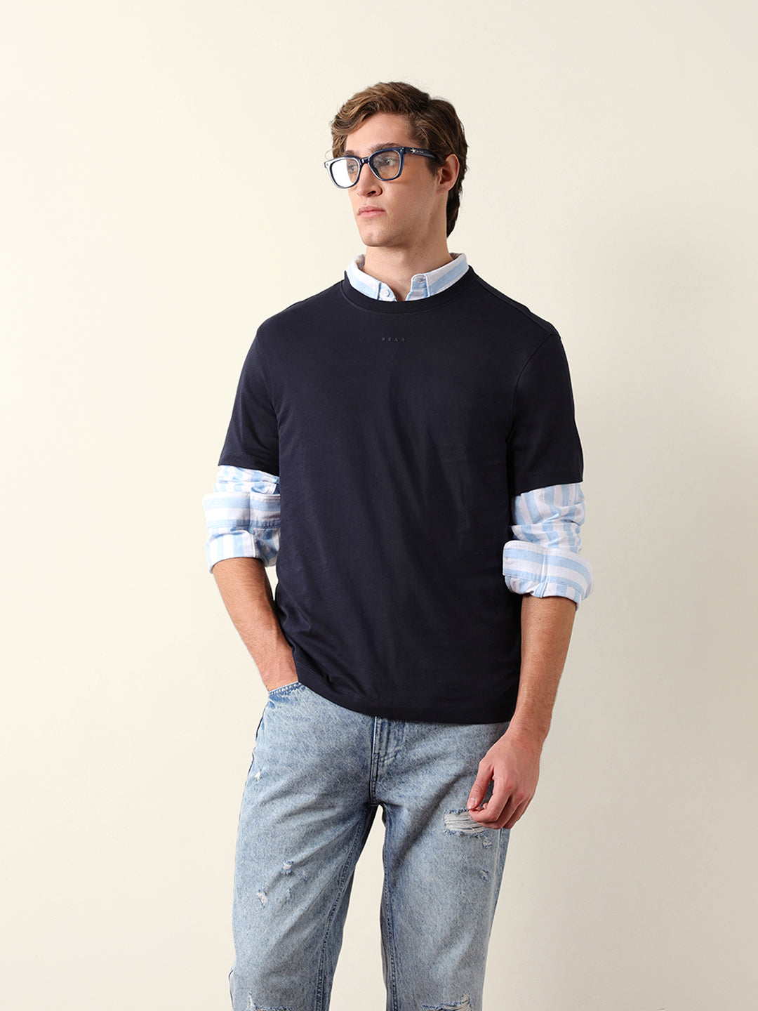 Men Pure Cotton Solid Round Neck Tshirt