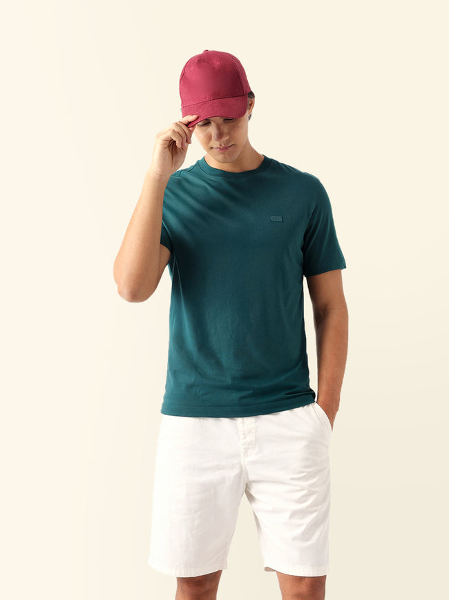 Men Green Solid Cotton T-Shirt