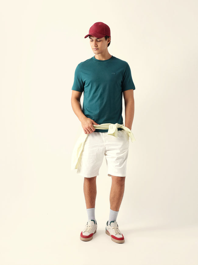 Men Green Solid Cotton T-Shirt