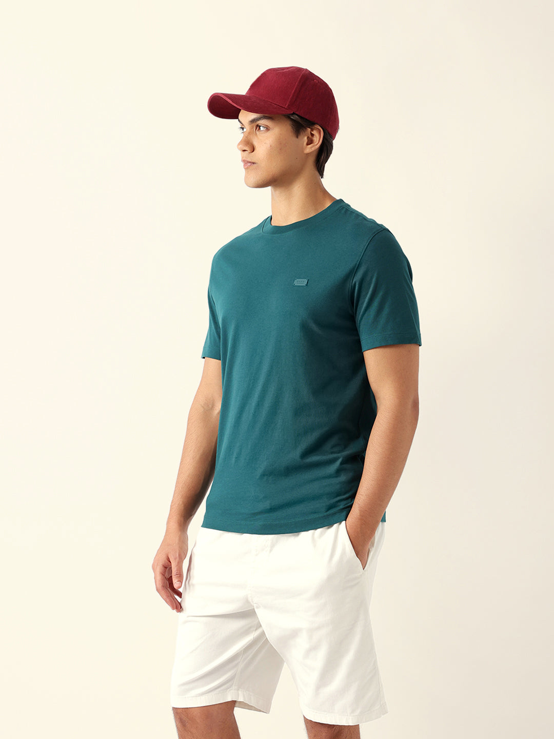 Men Green Solid Cotton T-Shirt