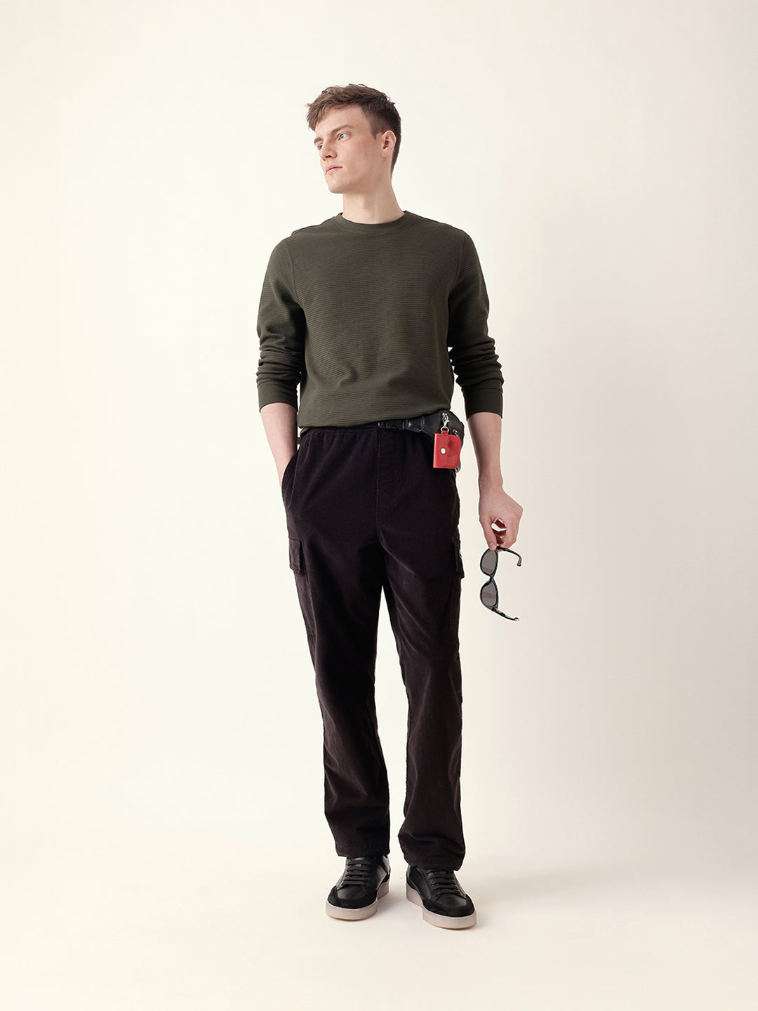 Men Olive Full Sleeve Regular T-Shirt