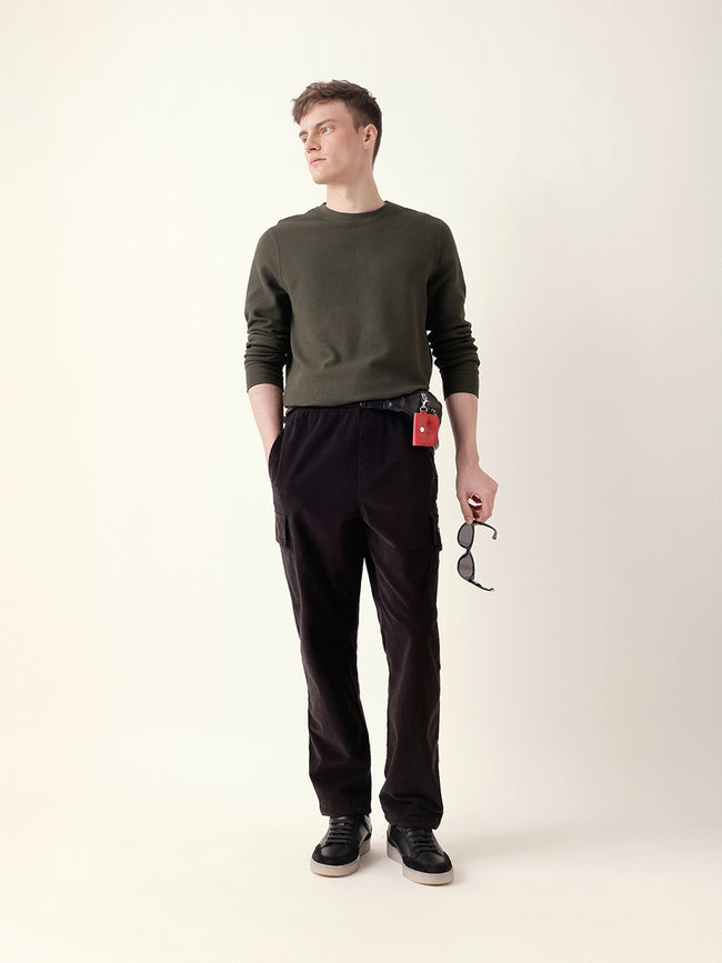 Men Olive Full Sleeve Regular T-Shirt