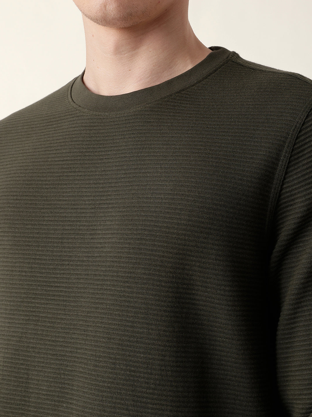 Men Olive Full Sleeve Regular T-Shirt