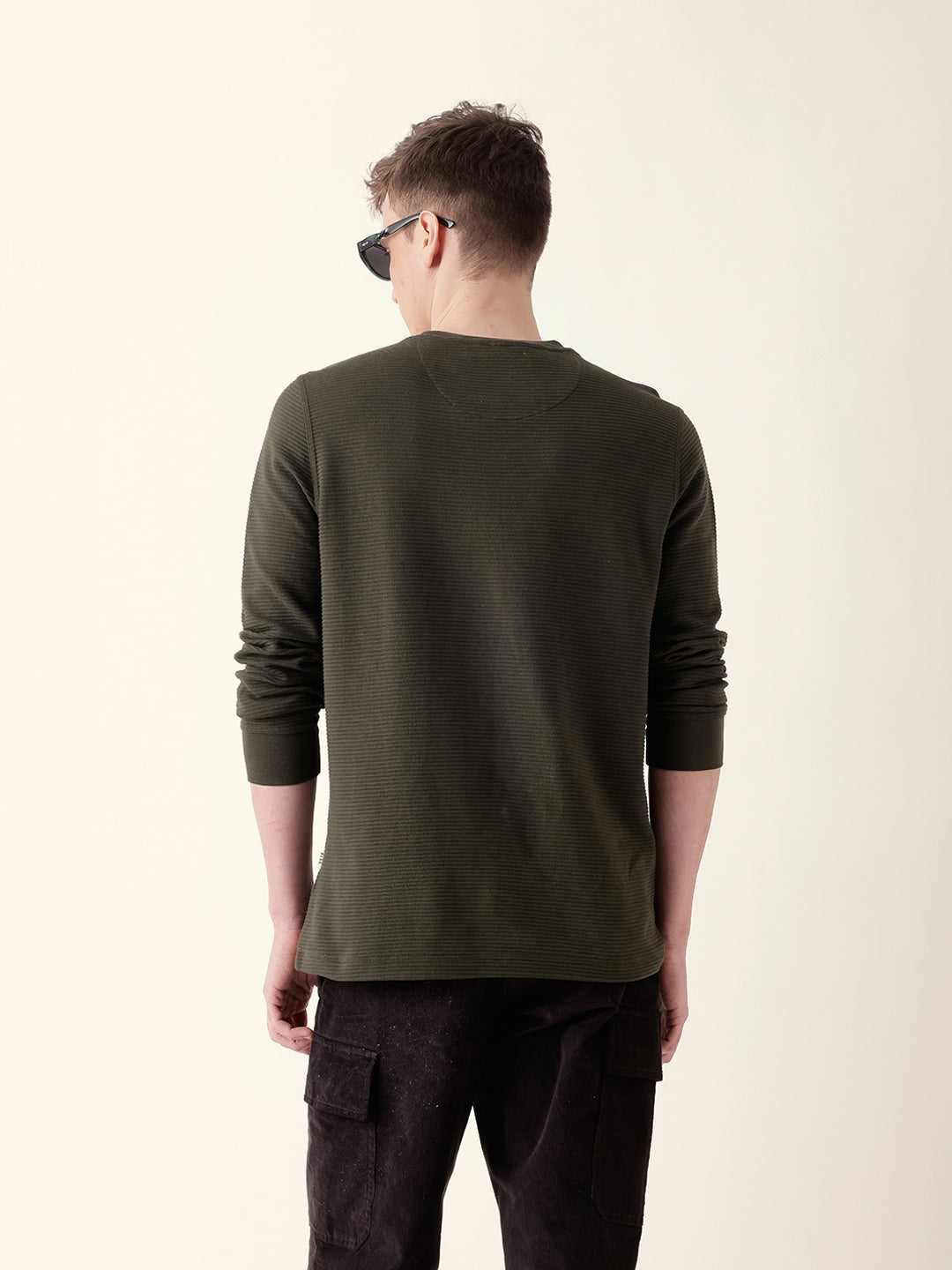 Men Olive Full Sleeve Regular T-Shirt