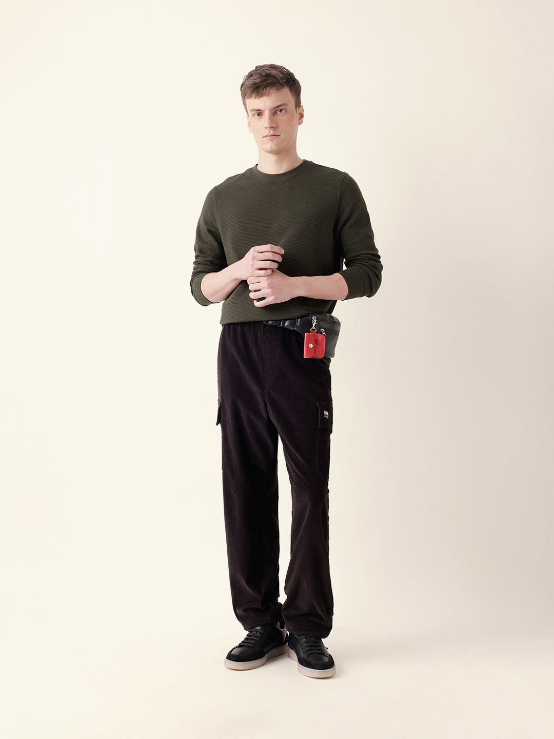 Men Olive Full Sleeve Regular T-Shirt
