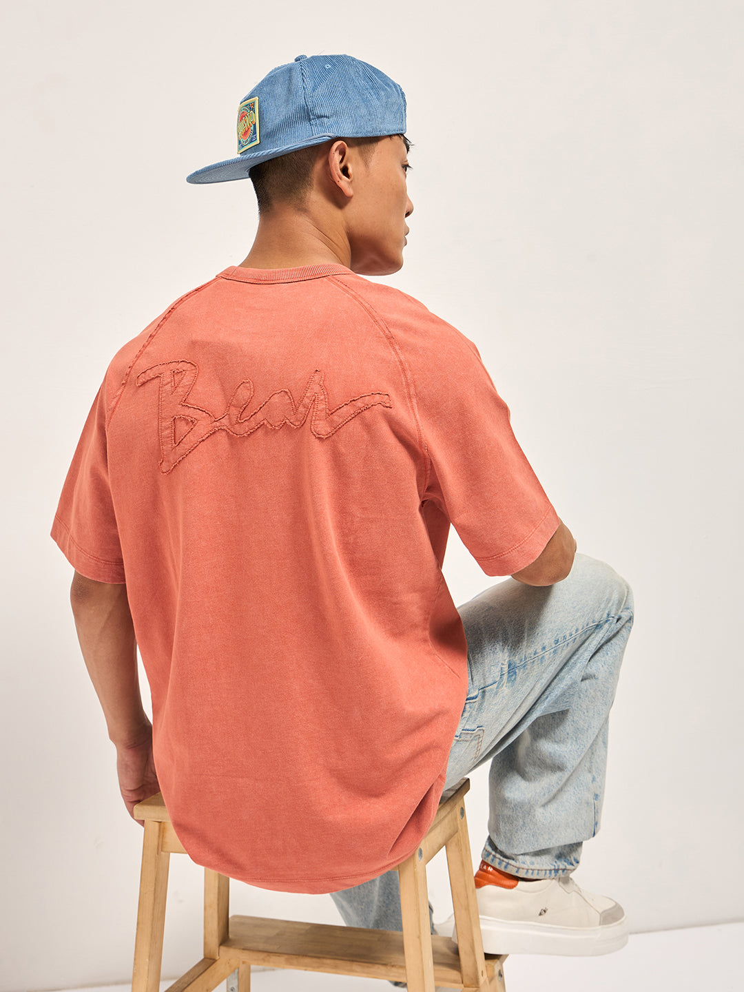 Men Orange Acid Wash Oversized T-Shirt
