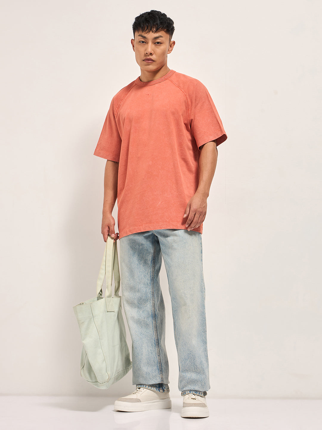 Men Orange Acid Wash Oversized T-Shirt