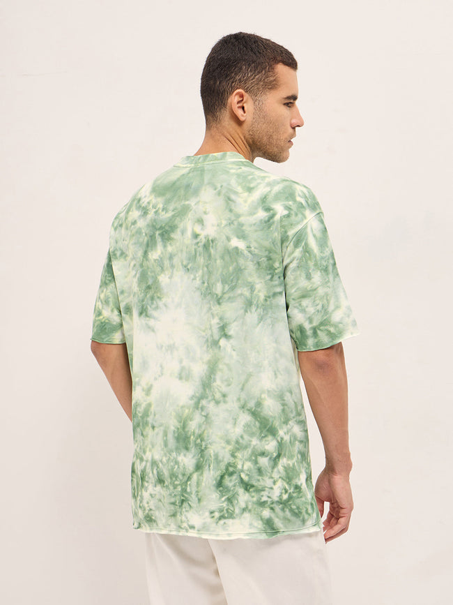 Men Green Tie-Dye Oversize Crew Neck T-shirt
