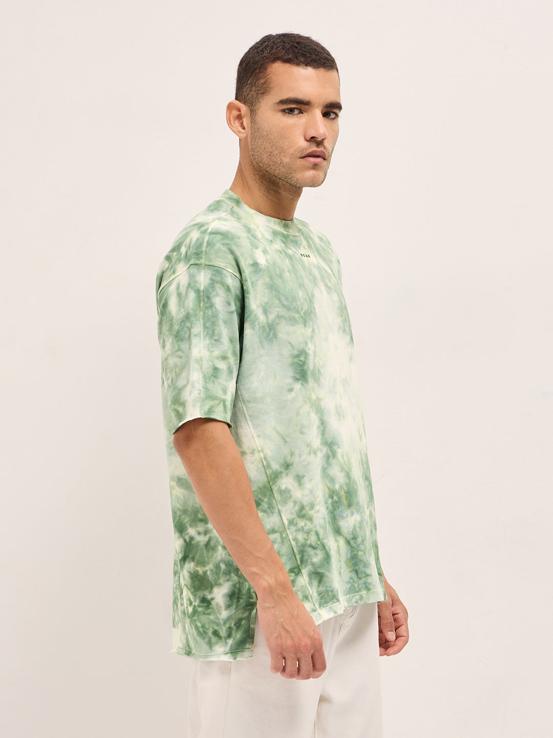 Men Green Tie-Dye Oversize Crew Neck T-shirt