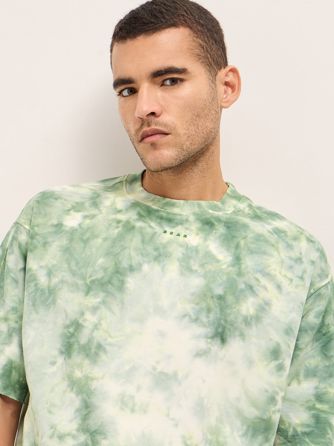 Men Green Tie-Dye Oversize Crew Neck T-shirt