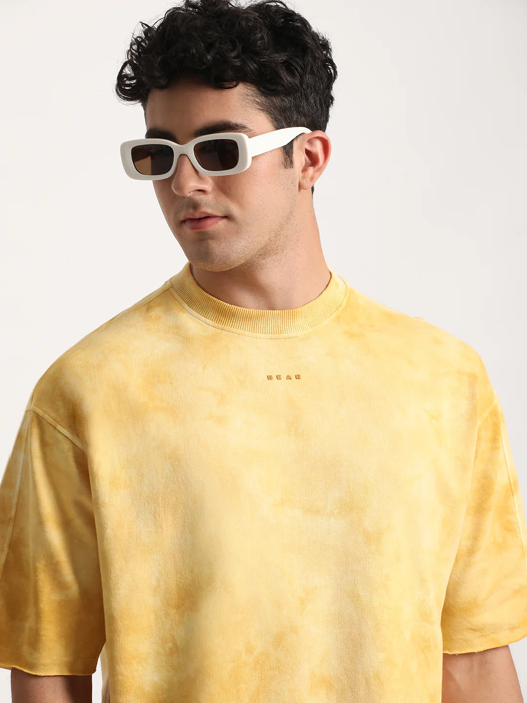 Men Yellow Tie and Dye Oversized T-shirt