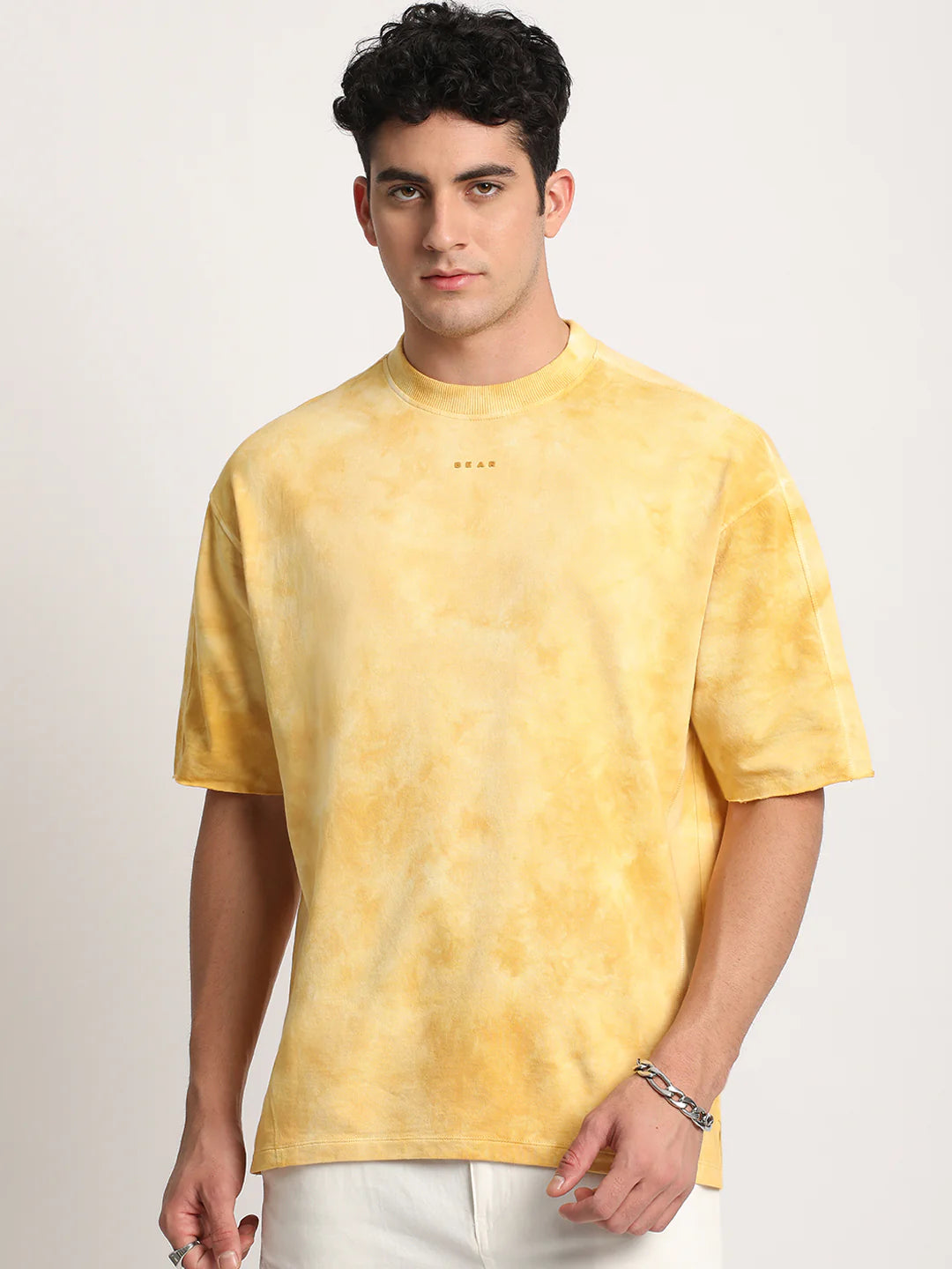 Men Yellow Tie and Dye Oversized T-shirt