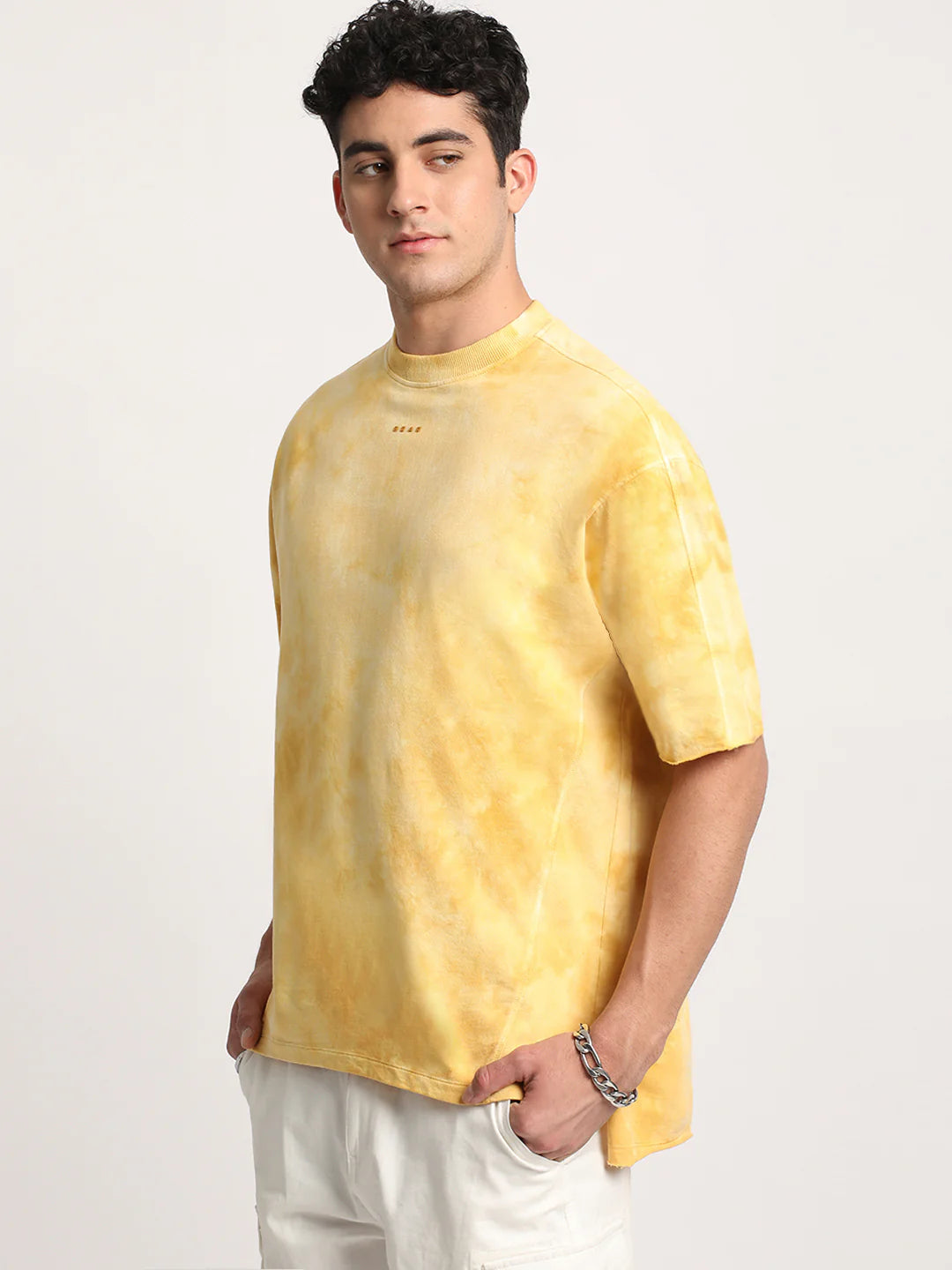 Men Yellow Tie and Dye Oversized T-shirt