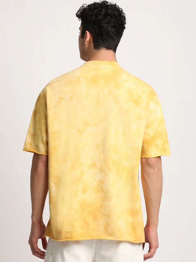 Men Yellow Tie and Dye Oversized T-shirt