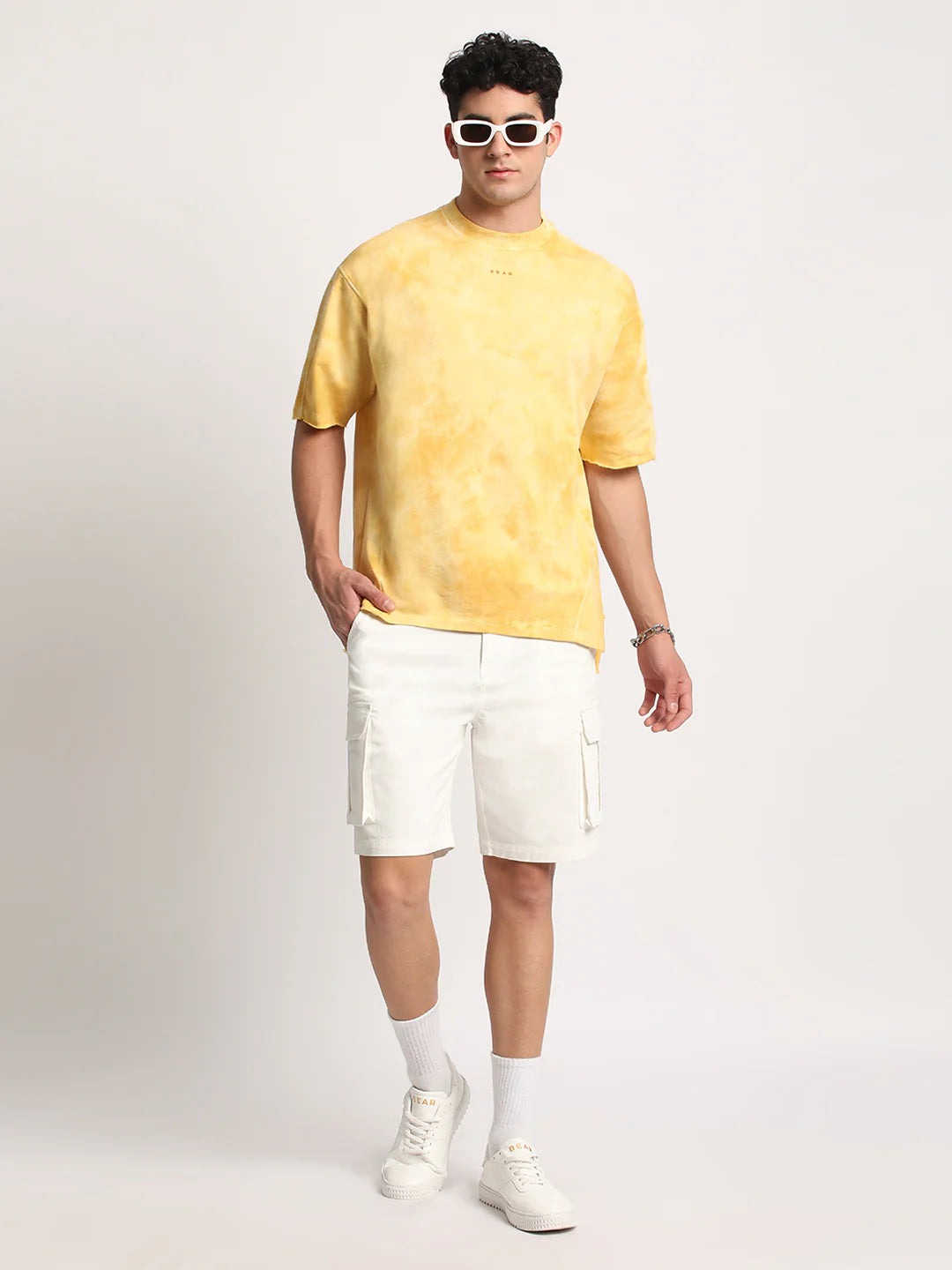 Men Yellow Tie and Dye Oversized T-shirt