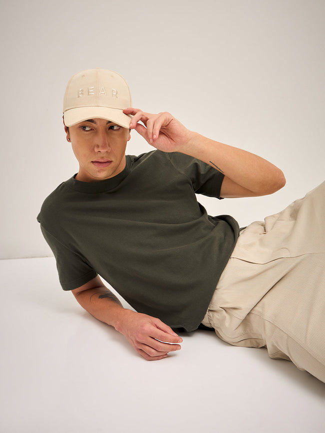 Men Olive Solid Crew Neck Relax Fit T-Shirt