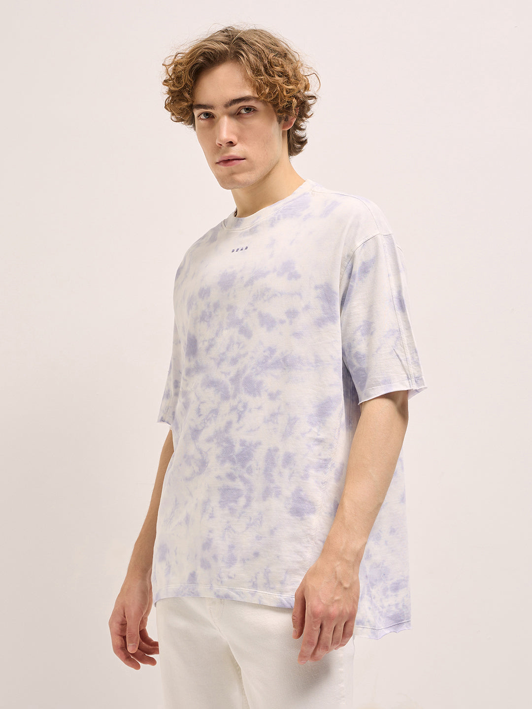 Men Light Lavender Tie-Dye Oversize Crew Neck T-shirt