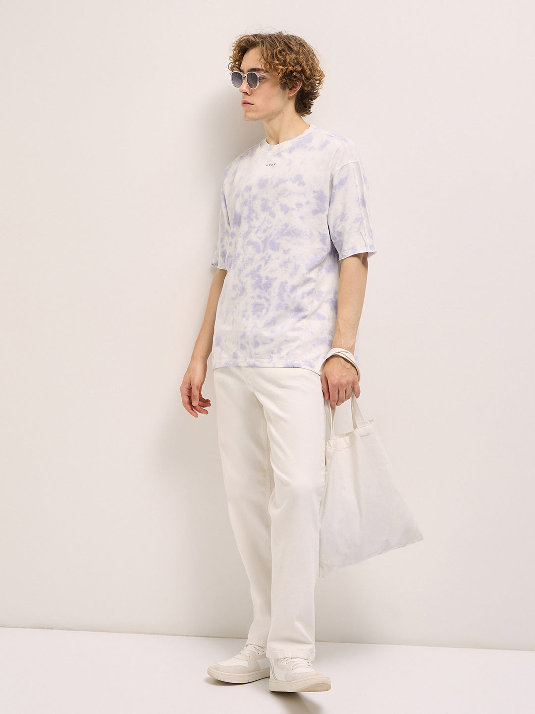 Men Light Lavender Tie-Dye Oversize Crew Neck T-shirt