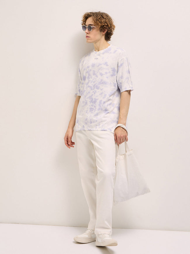 Men Light Lavender Tie-Dye Oversize Crew Neck T-shirt