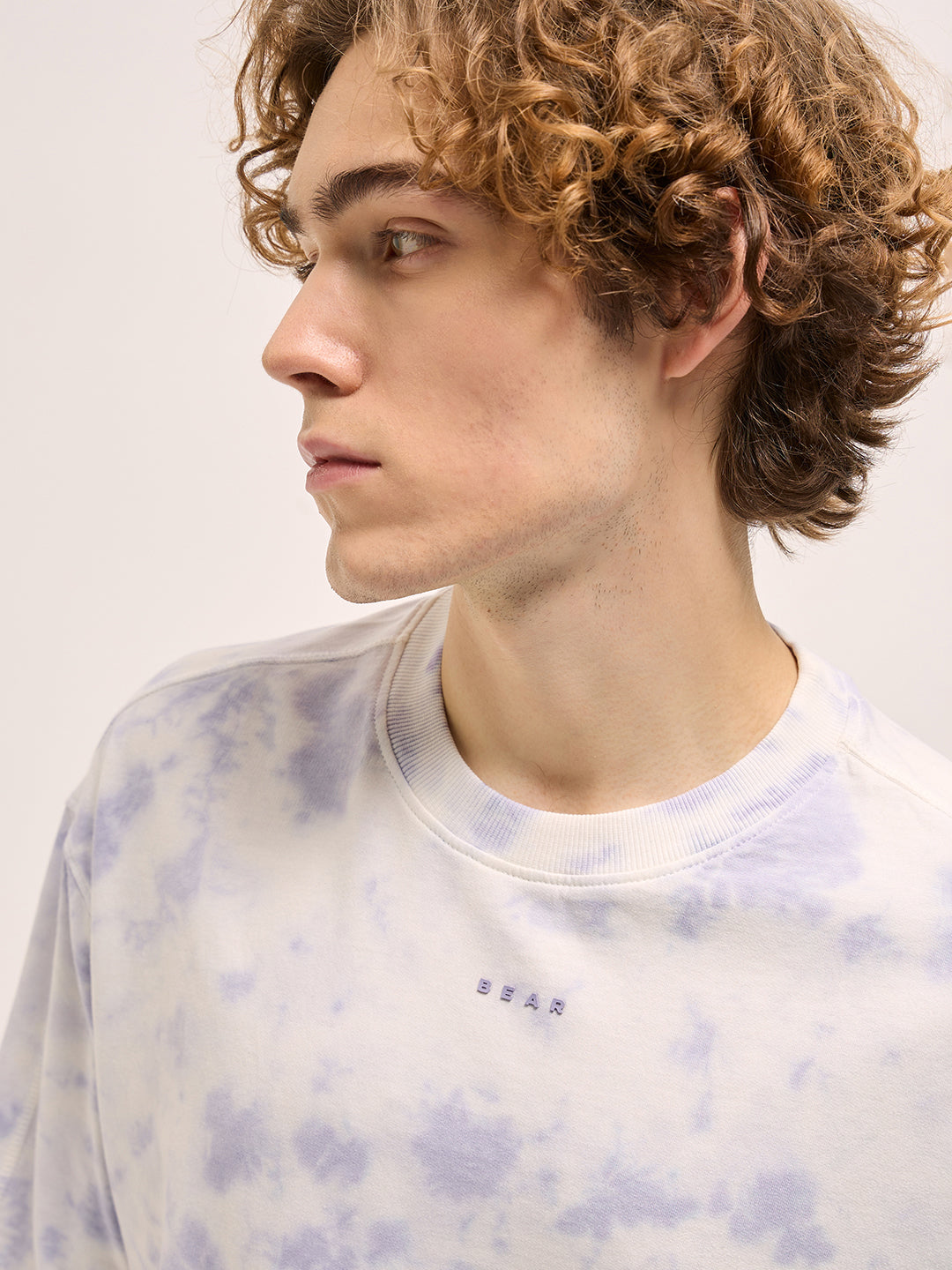 Men Light Lavender Tie-Dye Oversize Crew Neck T-shirt