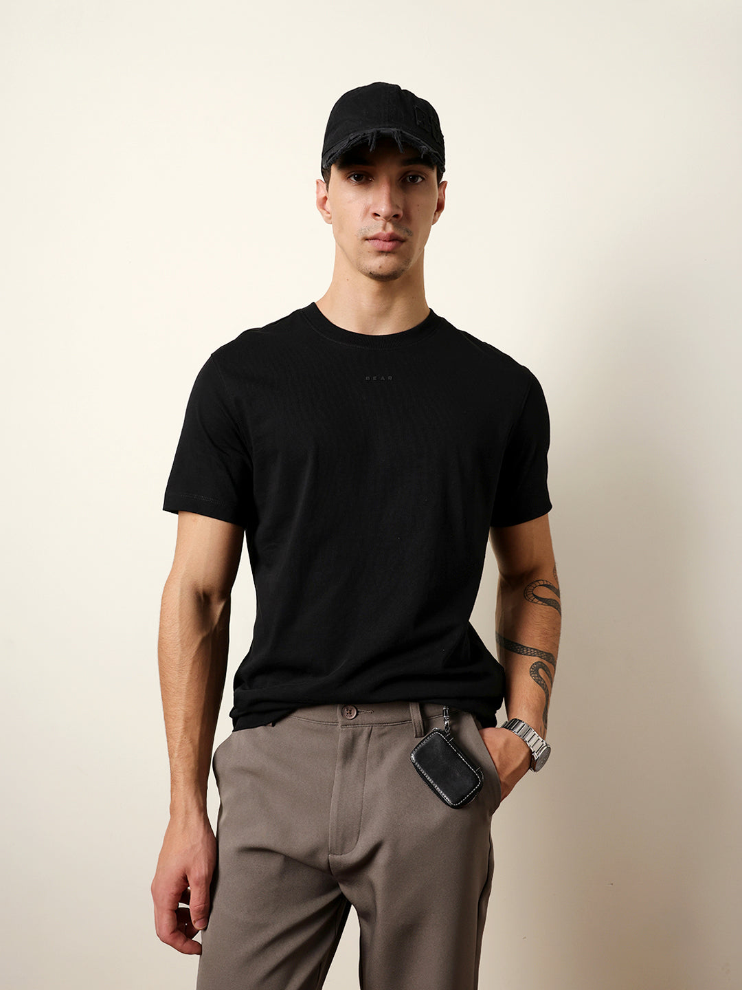 Men Black Half Sleeve Regular T-Shirt