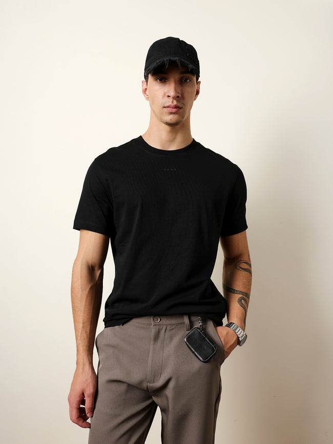 Men Black Half Sleeve Regular T-Shirt