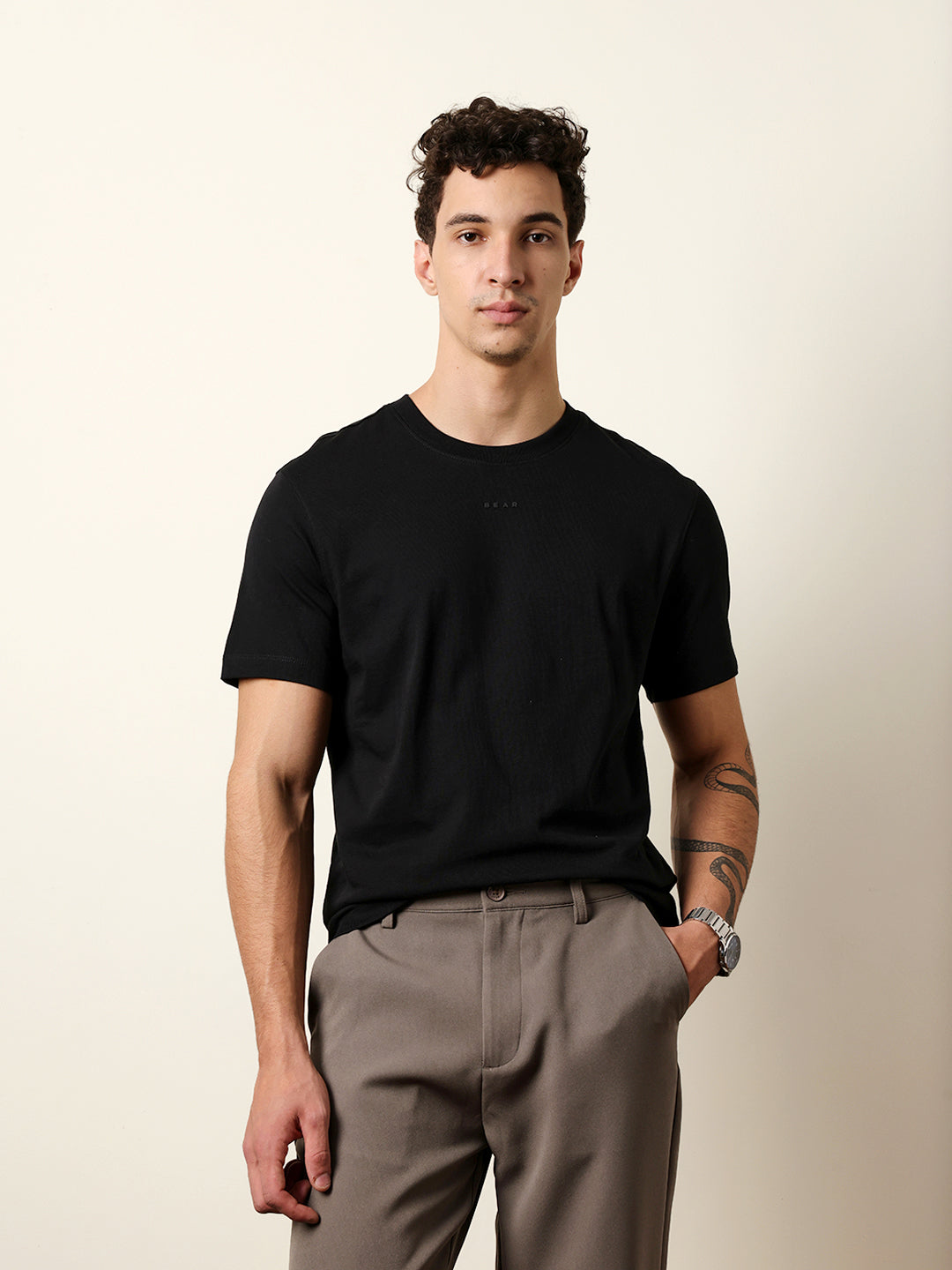 Men Black Half Sleeve Regular T-Shirt