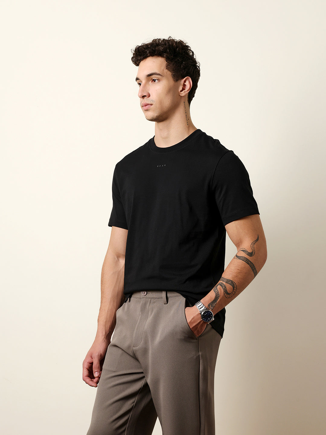 Men Black Half Sleeve Regular T-Shirt