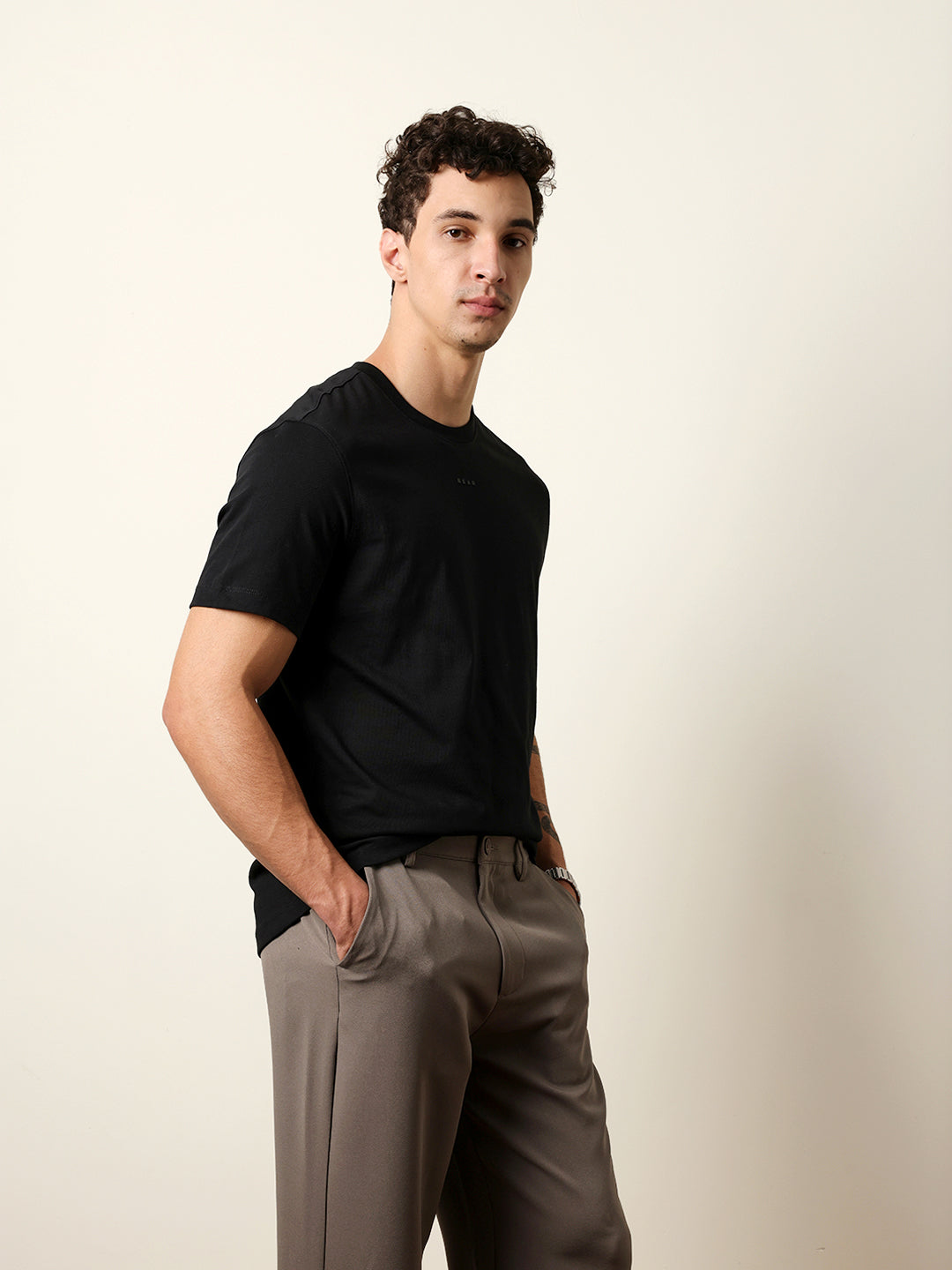 Men Black Half Sleeve Regular T-Shirt